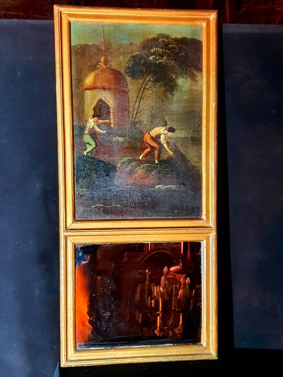 18th Century Trumeau Mirror, Animated Subject Of Fishermen. 