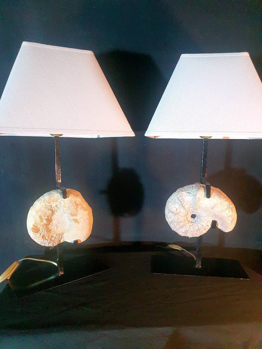 Pair Of Vintage Hollywood Regency Fossil Lamps By Willy Daro.-photo-1