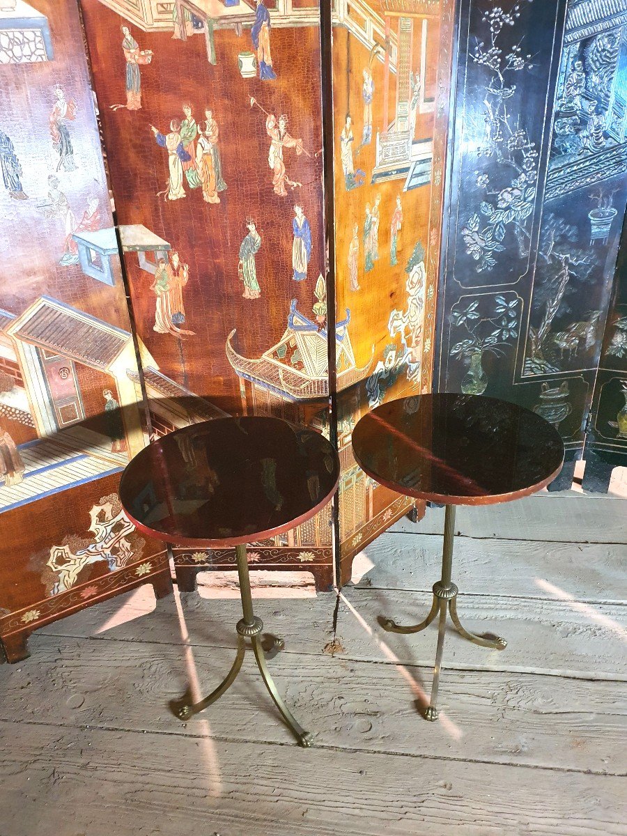 Pair Of Pedestal Tables, Baguès Style. -photo-2