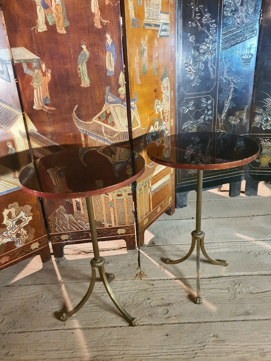 Pair Of Pedestal Tables, Baguès Style. -photo-2