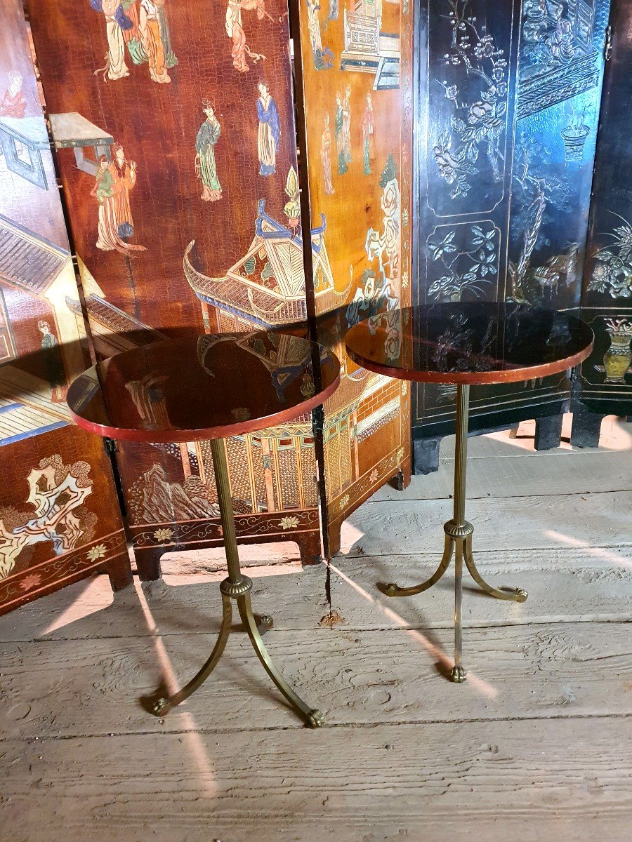 Pair Of Pedestal Tables, Baguès Style. 