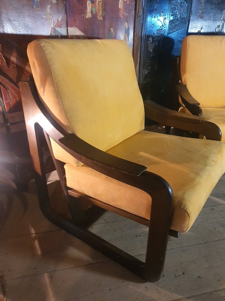 Pair Of Vintage Armchairs By Maison Baumann. -photo-4