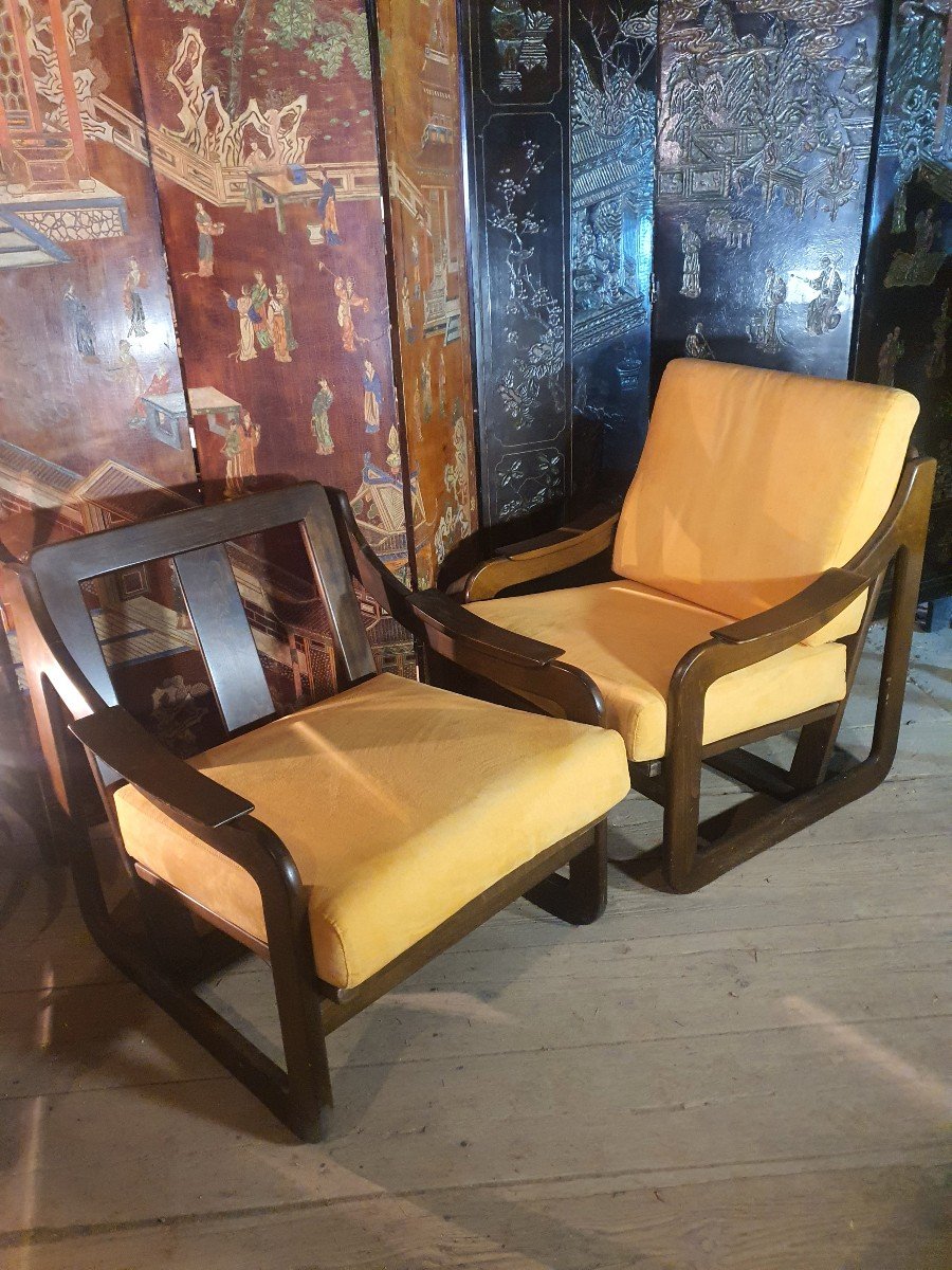 Pair Of Vintage Armchairs By Maison Baumann. -photo-2