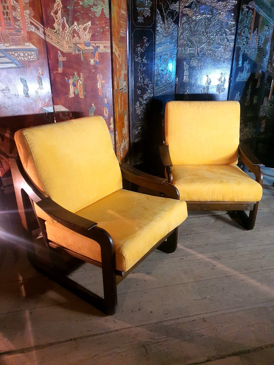 Pair Of Vintage Armchairs By Maison Baumann. -photo-3