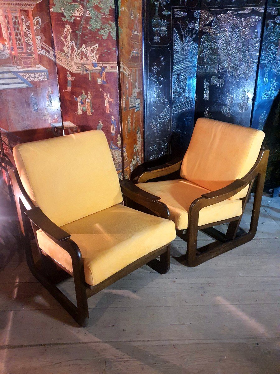 Pair Of Vintage Armchairs By Maison Baumann. 