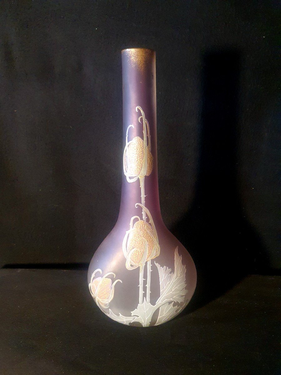 Montjoye Legras Art Nouveau Glass Paste Vase. -photo-2