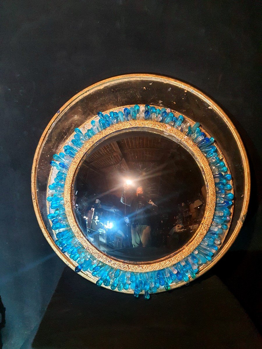 Large Vintage Convex Witch Mirror, Murano Glass. -photo-2