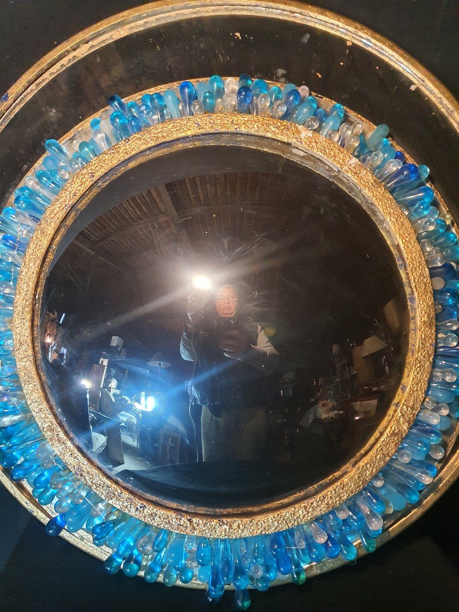 Large Vintage Convex Witch Mirror, Murano Glass. -photo-4