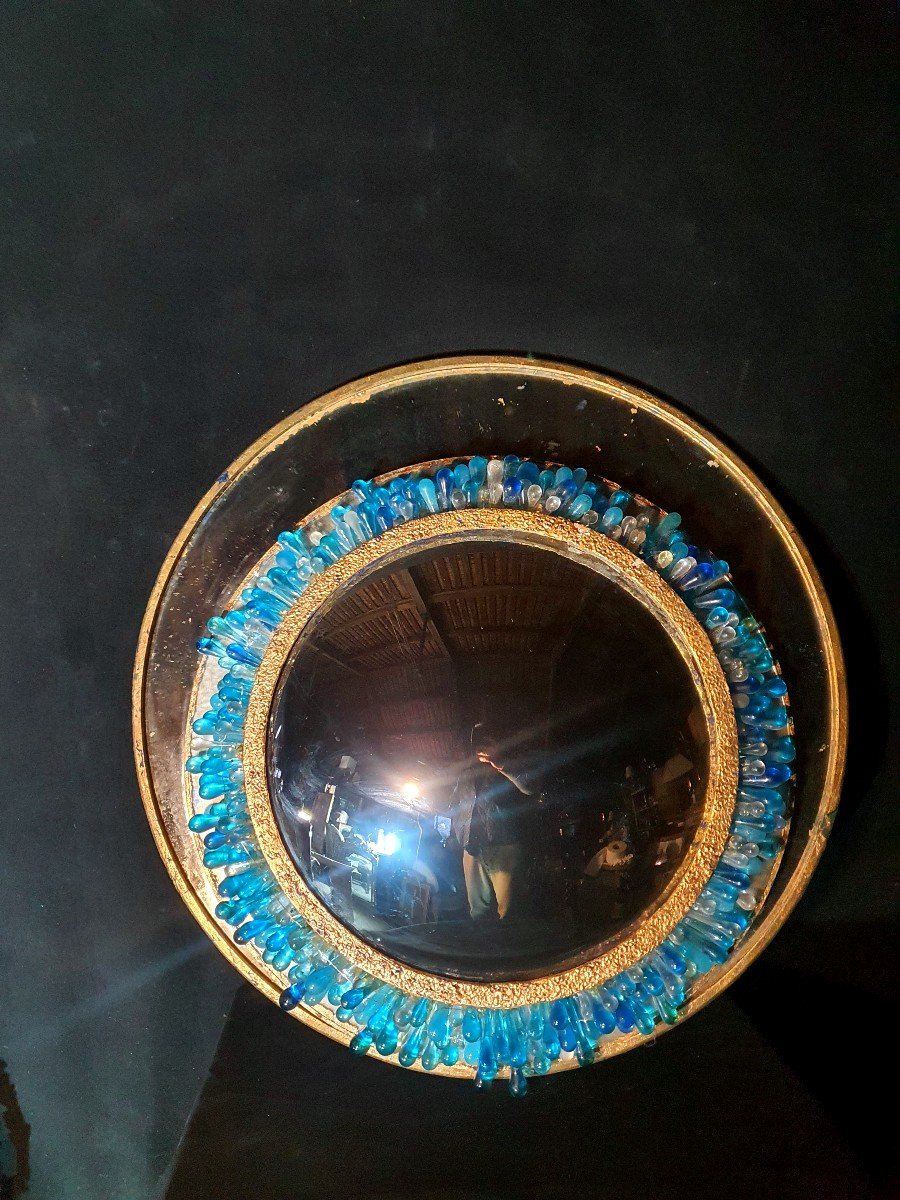 Large Vintage Convex Witch Mirror, Murano Glass. 