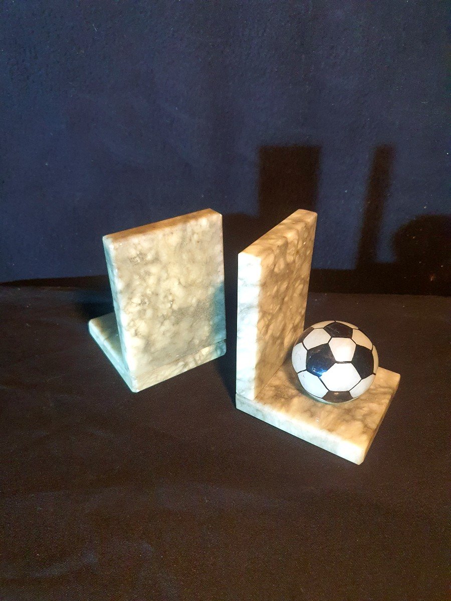 Pair Of Football, Sport, Marble Bookends.-photo-4