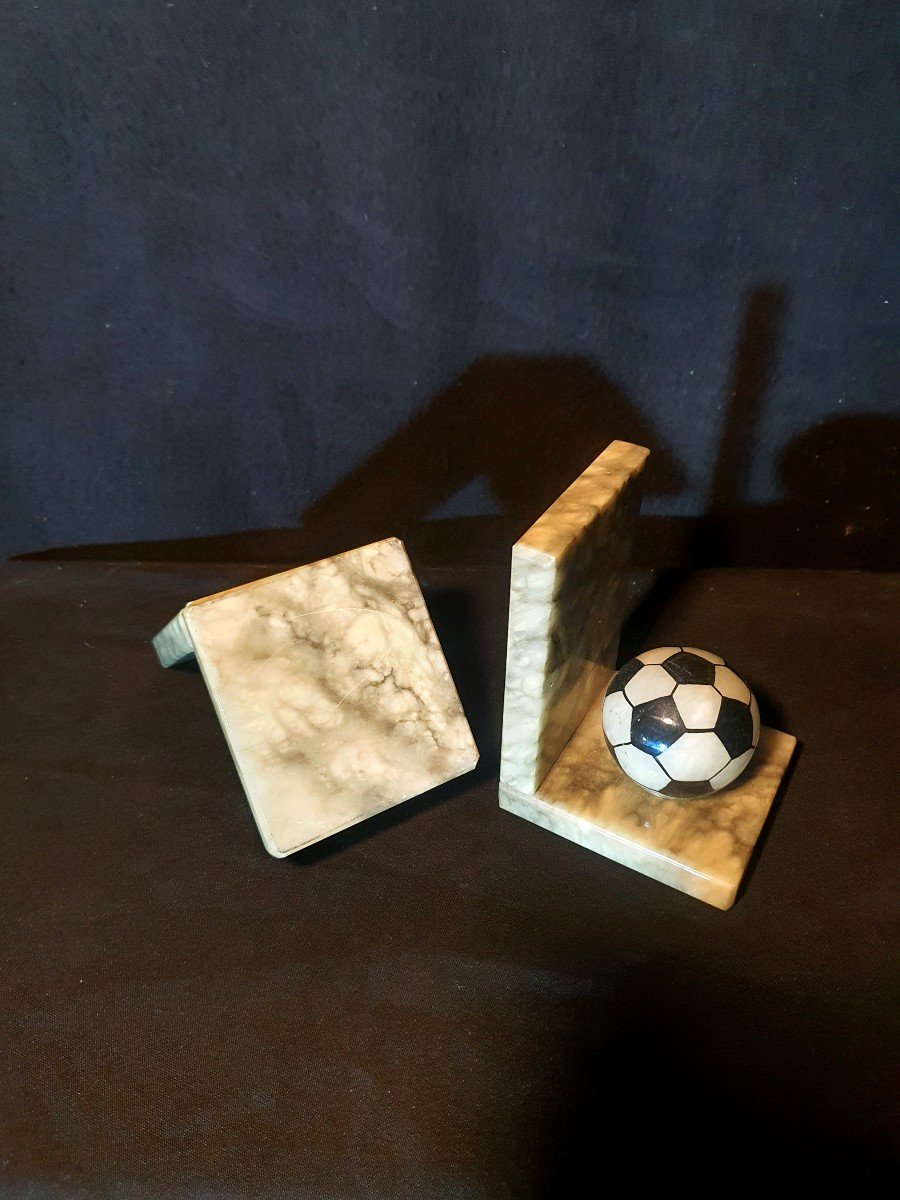 Pair Of Football, Sport, Marble Bookends.-photo-1