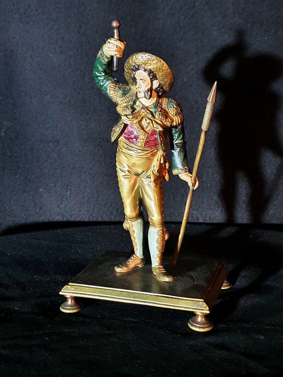 Grand Bronze De Vienne Polychrome, Gentilhomme Italie. -photo-2