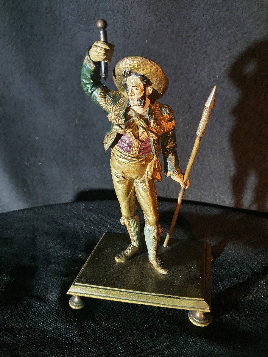 Grand Bronze De Vienne Polychrome, Gentilhomme Italie. -photo-3