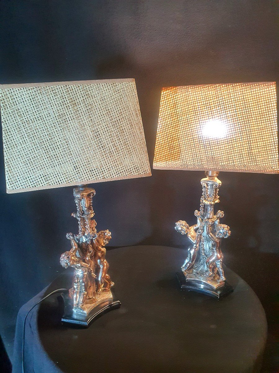 Pair Of Silver Cherub Angel Lamps.-photo-3