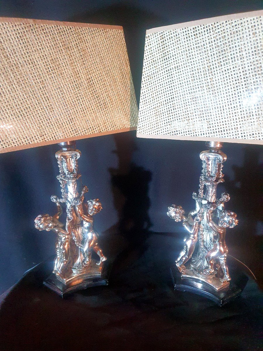 Pair Of Silver Cherub Angel Lamps.-photo-4