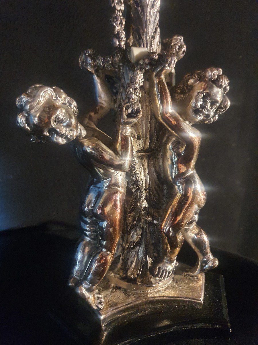 Pair Of Silver Cherub Angel Lamps.-photo-1