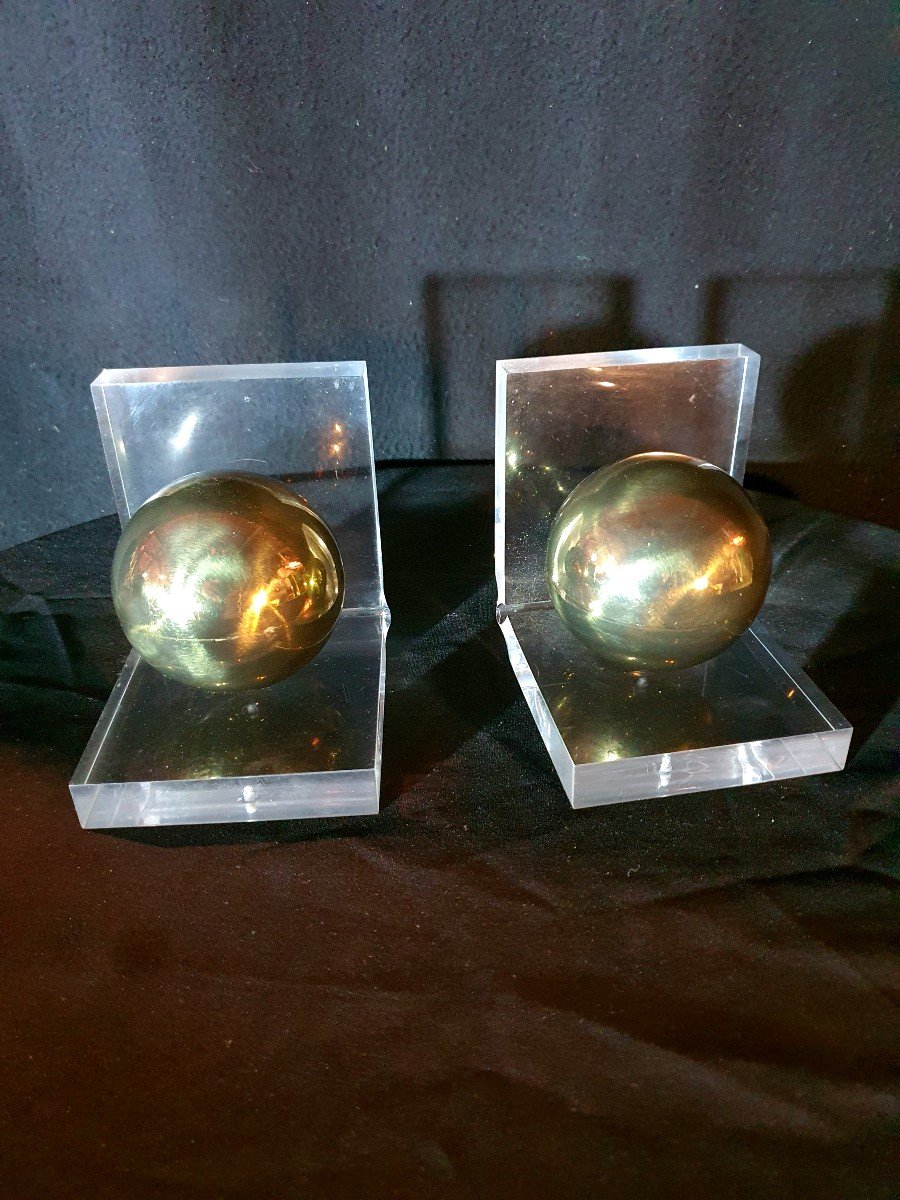 Pair Of Modernist Bookends, Lucite, Art Deco Style, Jansen Spirit-photo-3