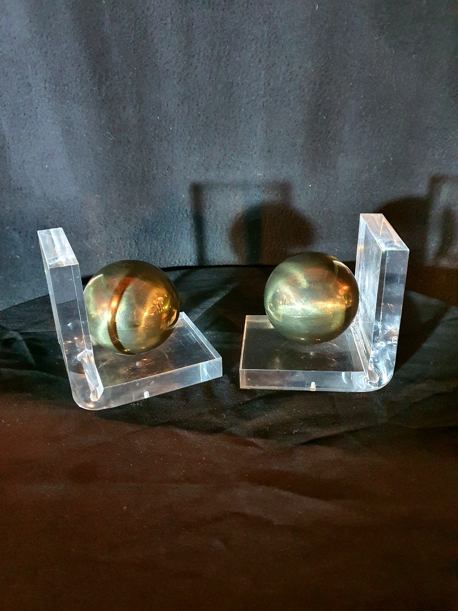 Pair Of Modernist Bookends, Lucite, Art Deco Style, Jansen Spirit-photo-2