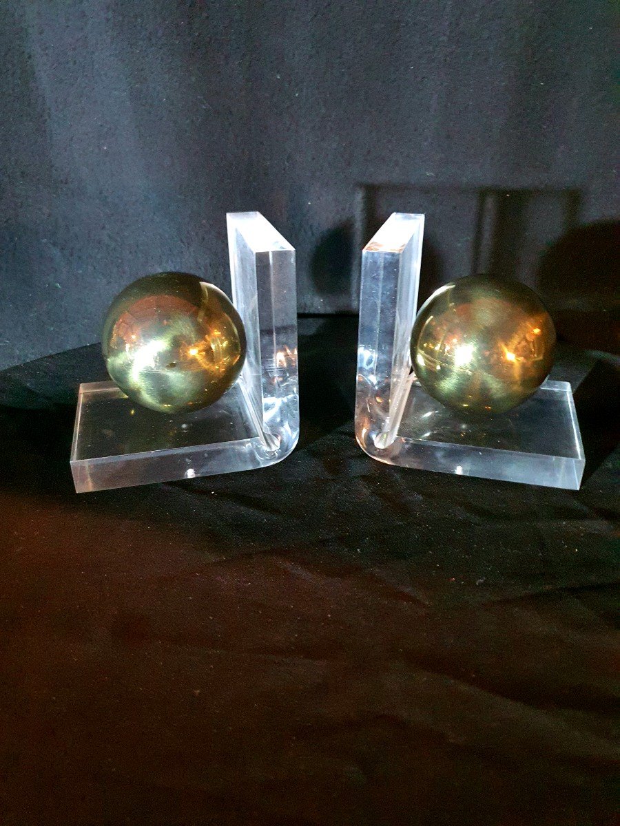 Pair Of Modernist Bookends, Lucite, Art Deco Style, Jansen Spirit