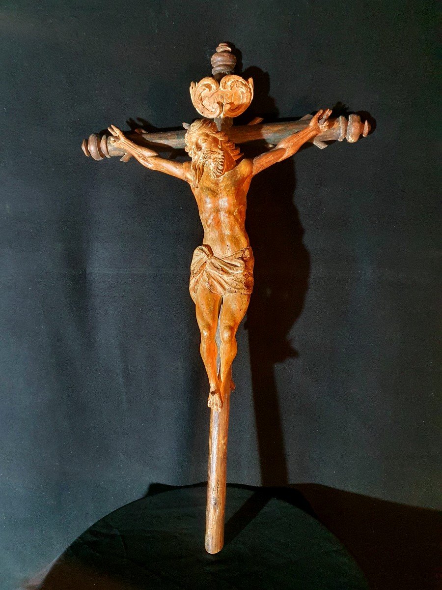 Sculpture Of Christ In Carved Wood, 17th Century. -photo-3