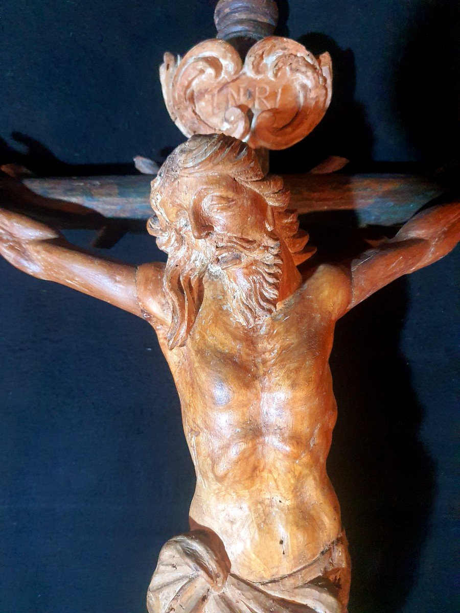 Sculpture Of Christ In Carved Wood, 17th Century. -photo-3