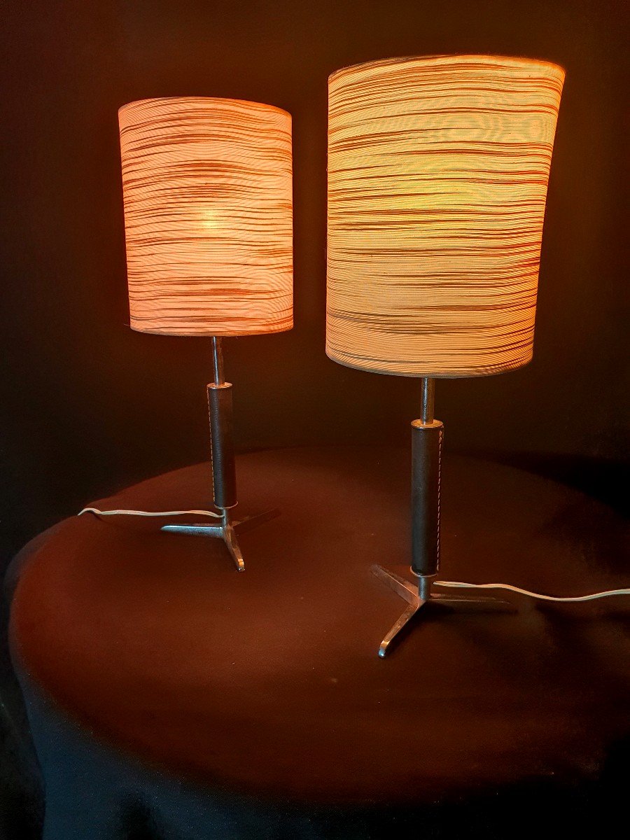 Pair Of Saddle Stitched Leather Lamps By Jacques Adnet. 