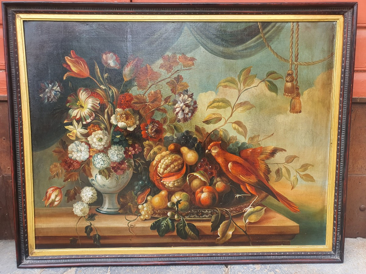 Large Painting Of Flowers And Birds. -photo-2