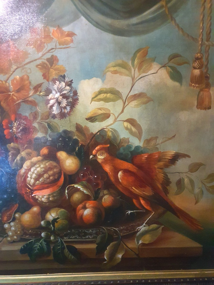 Grand Tableau Fleurs Et Oiseau.-photo-3