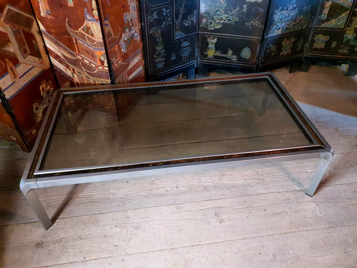 Vintage Metal And Wood Coffee Table Flaminia Style Willy Rizzo -photo-2