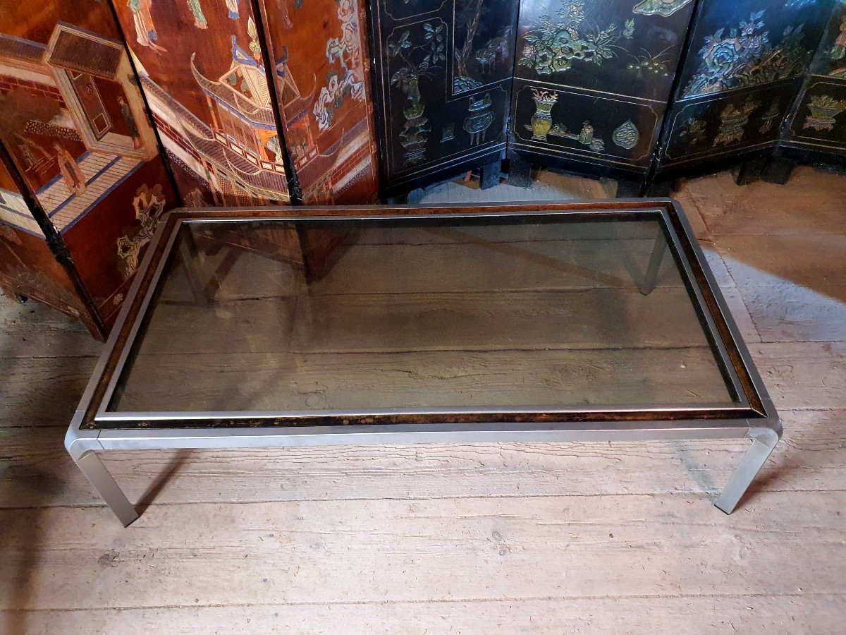 Vintage Metal And Wood Coffee Table Flaminia Style Willy Rizzo -photo-3