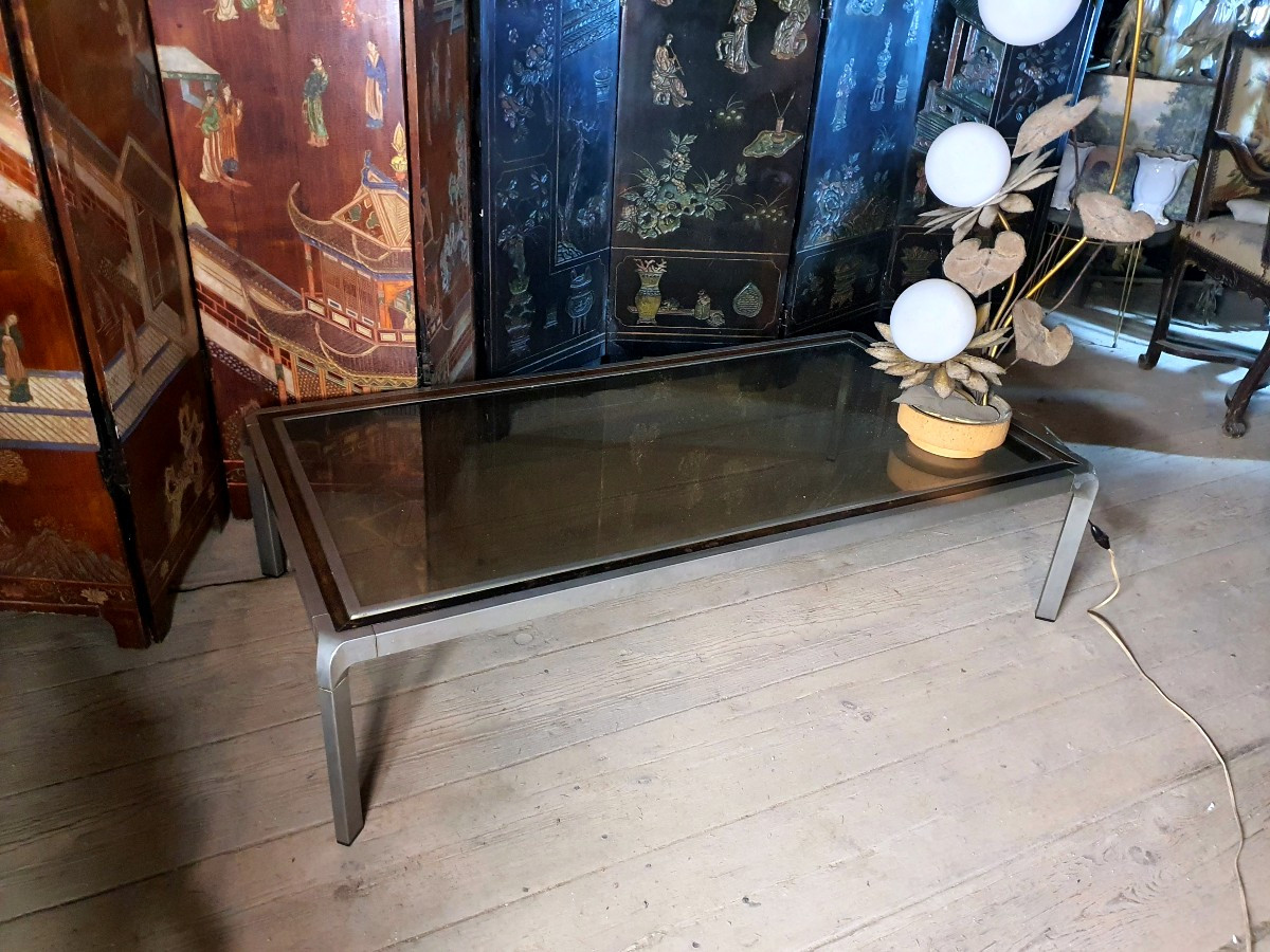 Vintage Metal And Wood Coffee Table Flaminia Style Willy Rizzo -photo-4