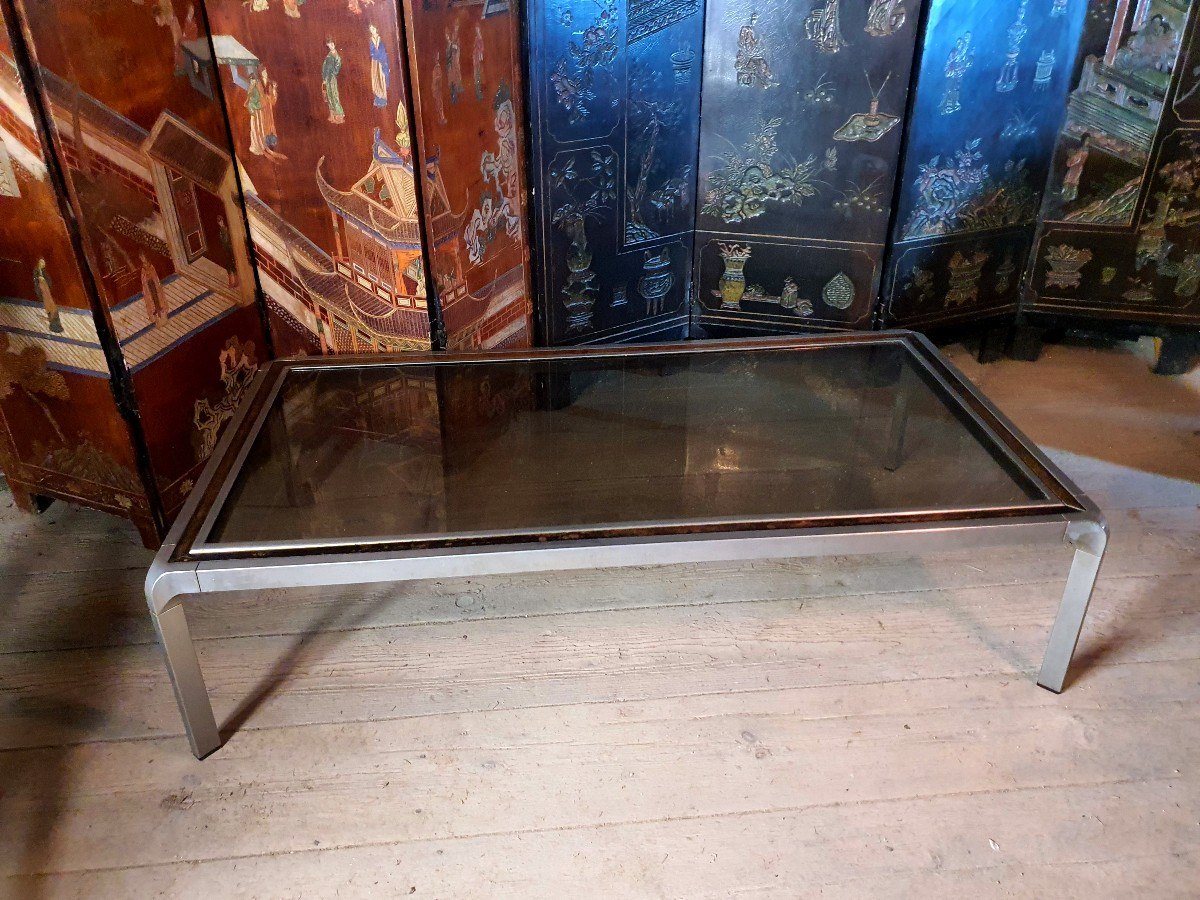 Vintage Metal And Wood Coffee Table Flaminia Style Willy Rizzo 