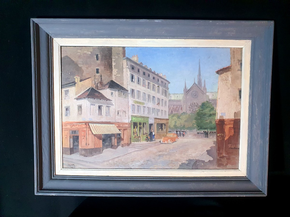 Painting View Of Paris Notre Dame From The Ile De La Cité. Second-hand Shop. -photo-2