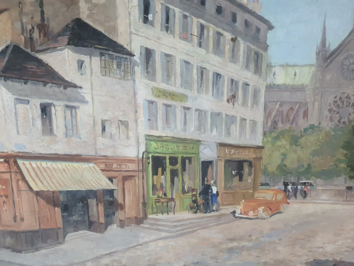 Painting View Of Paris Notre Dame From The Ile De La Cité. Second-hand Shop. -photo-4