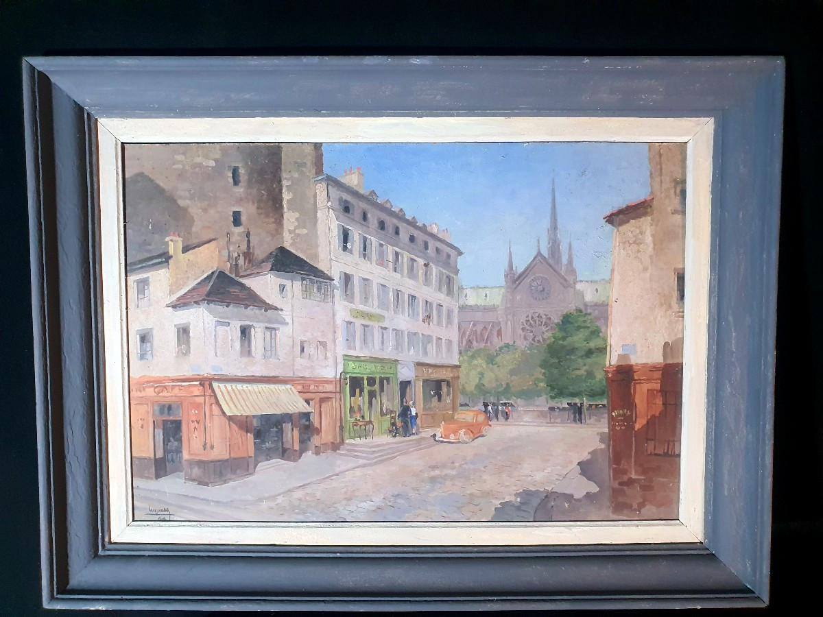 Painting View Of Paris Notre Dame From The Ile De La Cité. Second-hand Shop. 