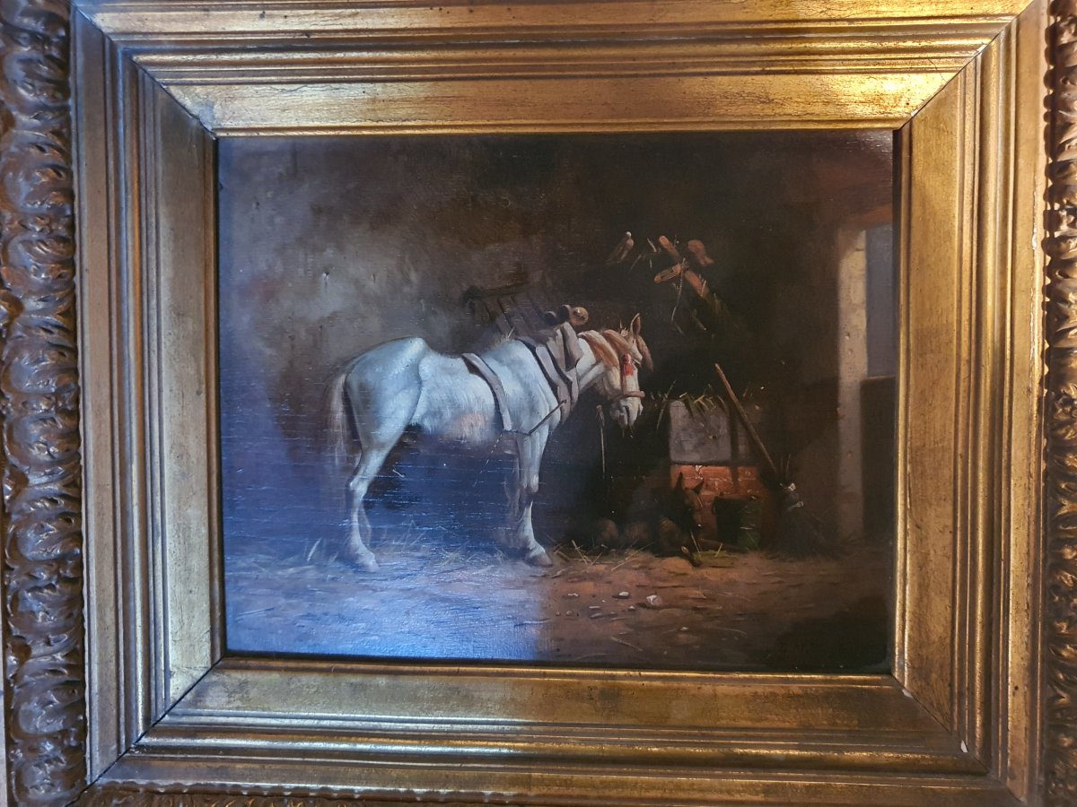 Tableau cheval à  l'écurie, scène équestre, Lm Webb-photo-4