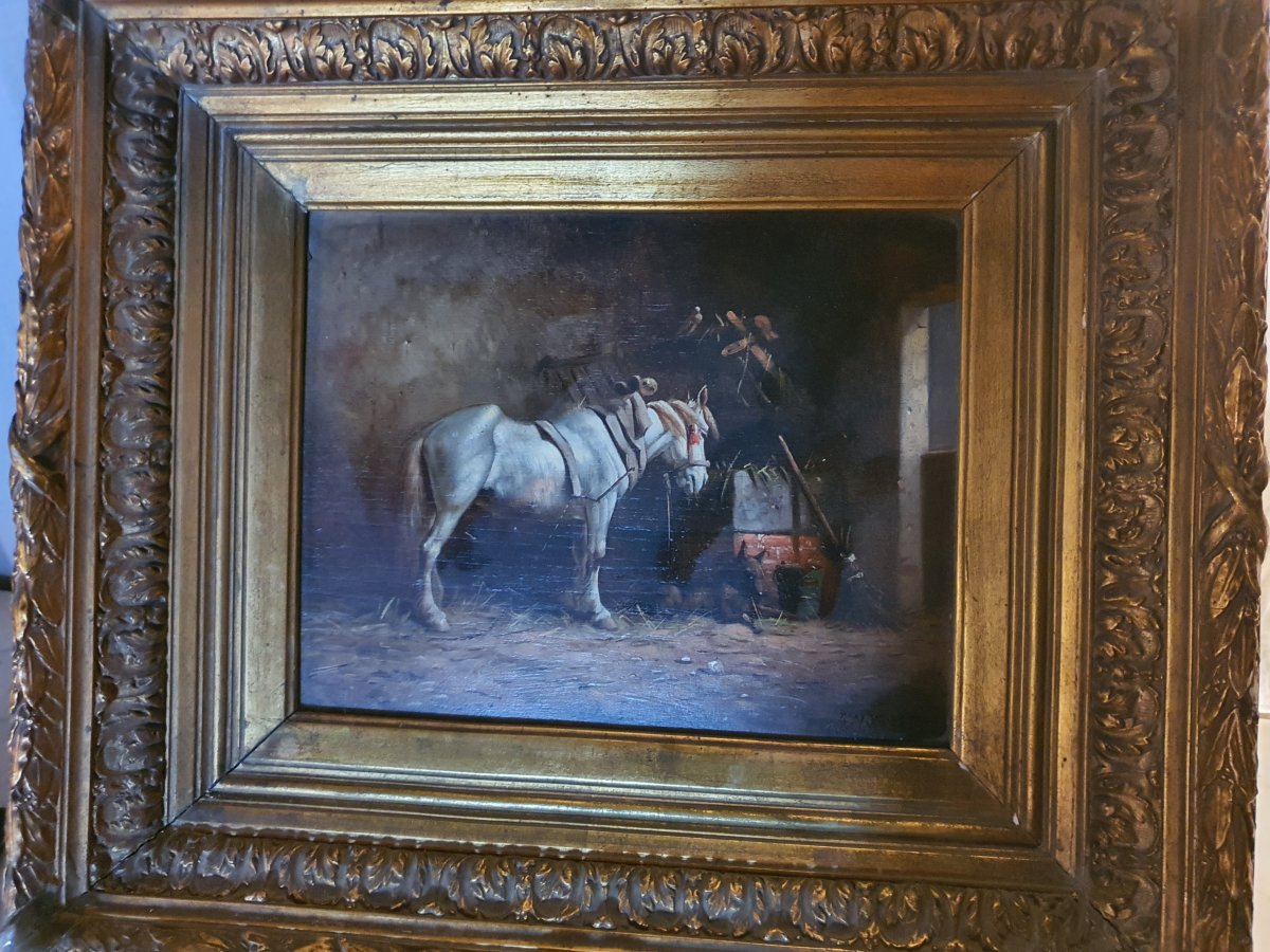 Tableau cheval à  l'écurie, scène équestre, Lm Webb