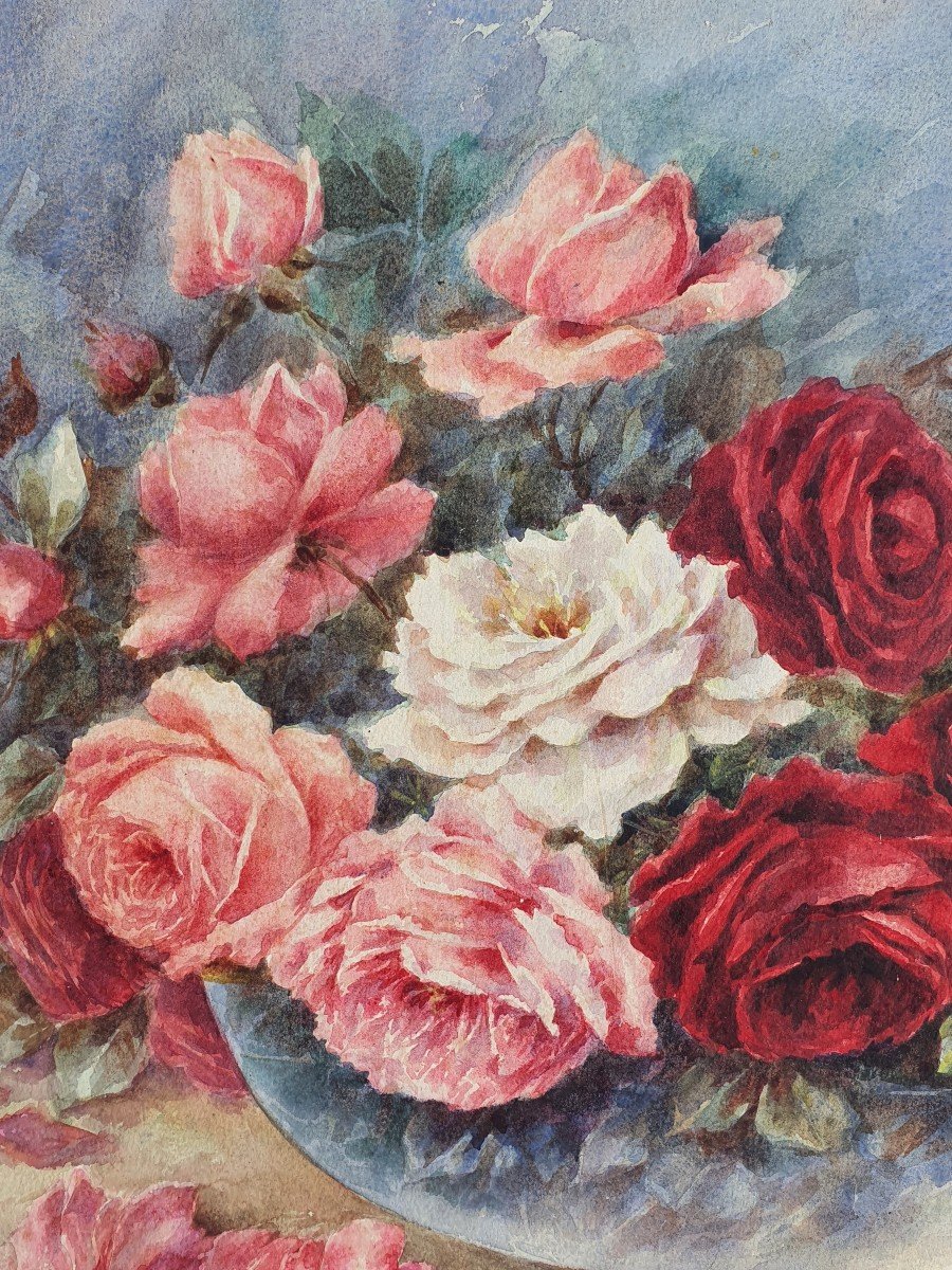 Tableau de fleurs,aquarelle de Madeleine Renaud -photo-3