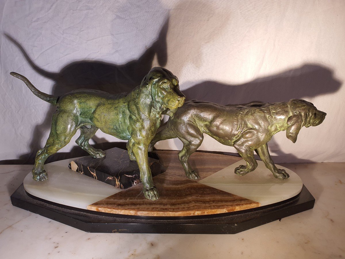 Sculpture Group Of Dogs Art Deco