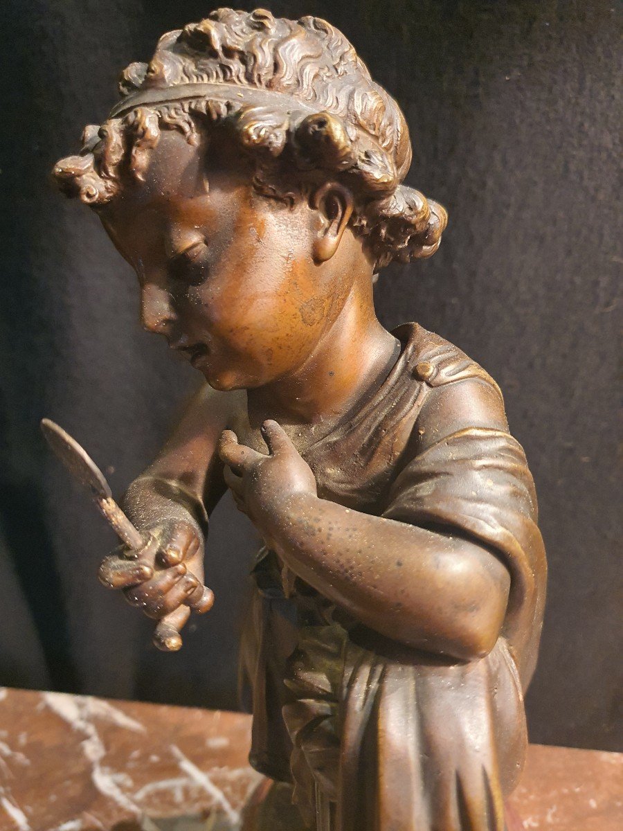 Bronze Sculpture, Child Au Miroir, By Jl Grégoire.-photo-1