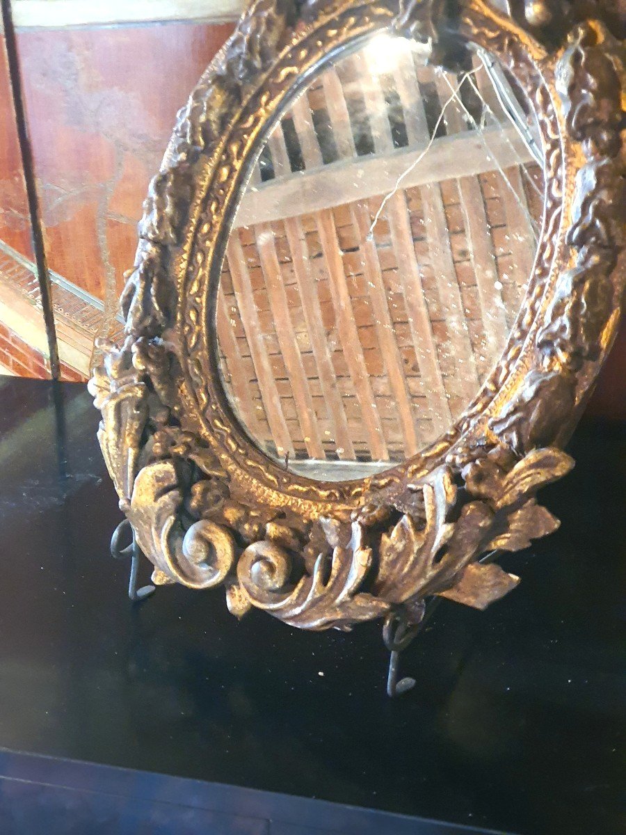 XVIII Golden Wood Oval Mirror-photo-4