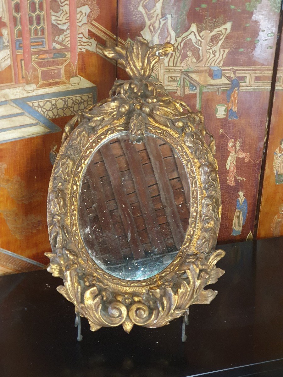 XVIII Golden Wood Oval Mirror-photo-2