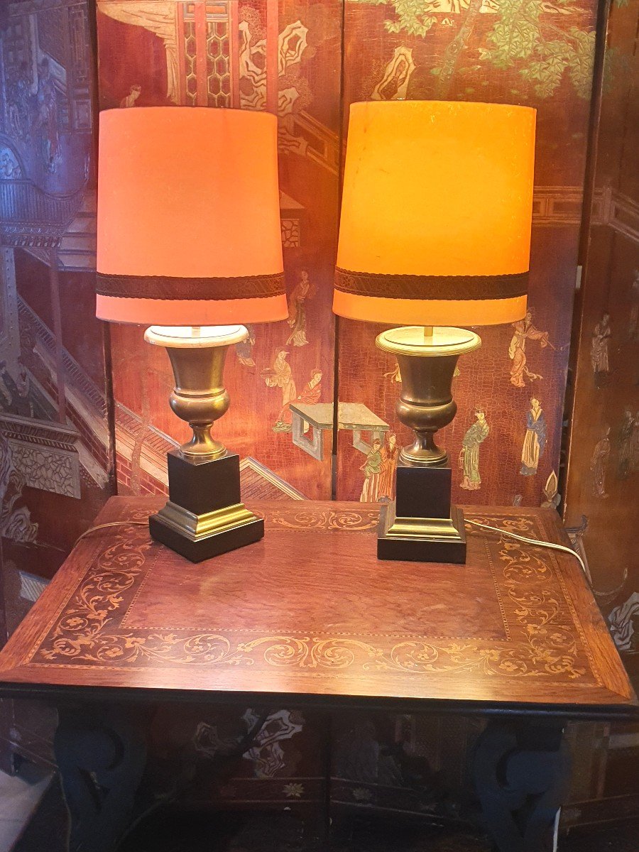 Pair Of Vintage Neo Classic Lamps, Medici Vases.-photo-2