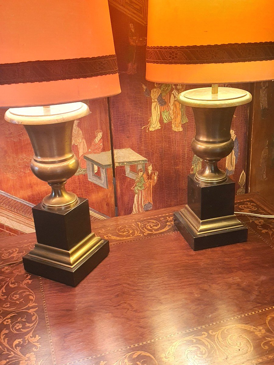 Pair Of Vintage Neo Classic Lamps, Medici Vases.-photo-1