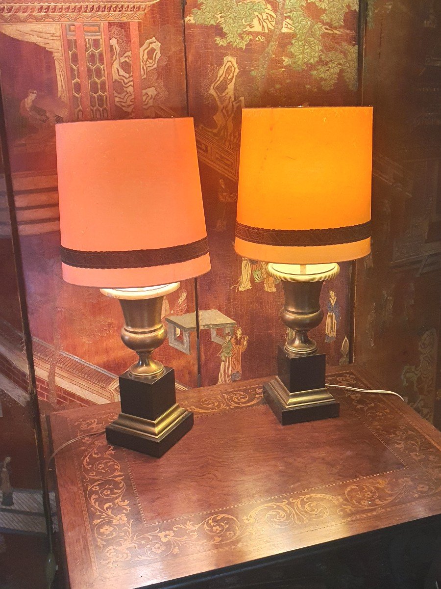 Pair Of Vintage Neo Classic Lamps, Medici Vases.-photo-2