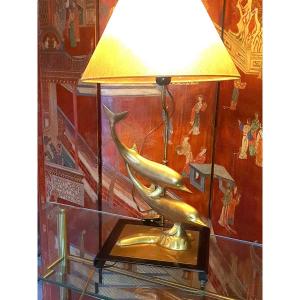 Lampe Bronze Dauphins Hollywood Regency ,style Jansen.