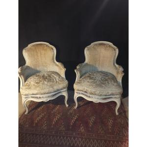 Pair Of Armchairs, Louis XV Style Bergeres.