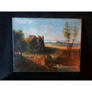 XVIII Century Landscape Painting Signed Mansuy.