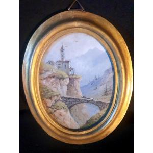 Miniature Landscape Painting, Mountain, XIX Century.