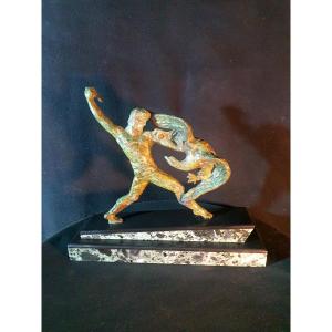 Sculpture Bronze Homme Hercule Et Aigle Michel Decoux. 